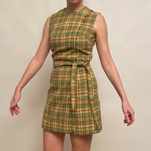 Rare Vintage Plaid Wool Romper Dress